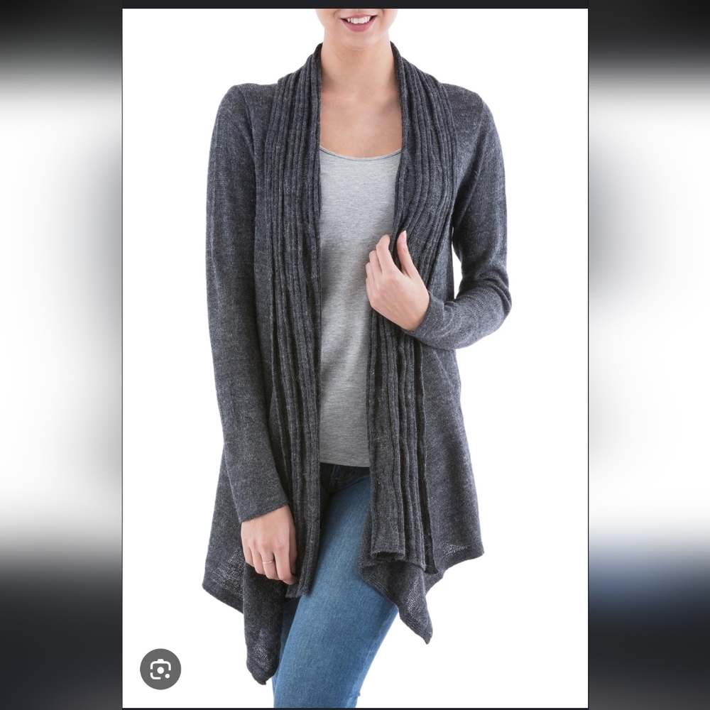 Novica Gray Open Front Cardigan Sweater with Waterfall Front Small/Medium